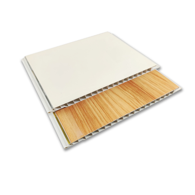ওয়াল সিলিং প্যানেল 200mm X 10mm কাঠের রঙ সিলভার গোল্ড স্ট্রিপের সাথে